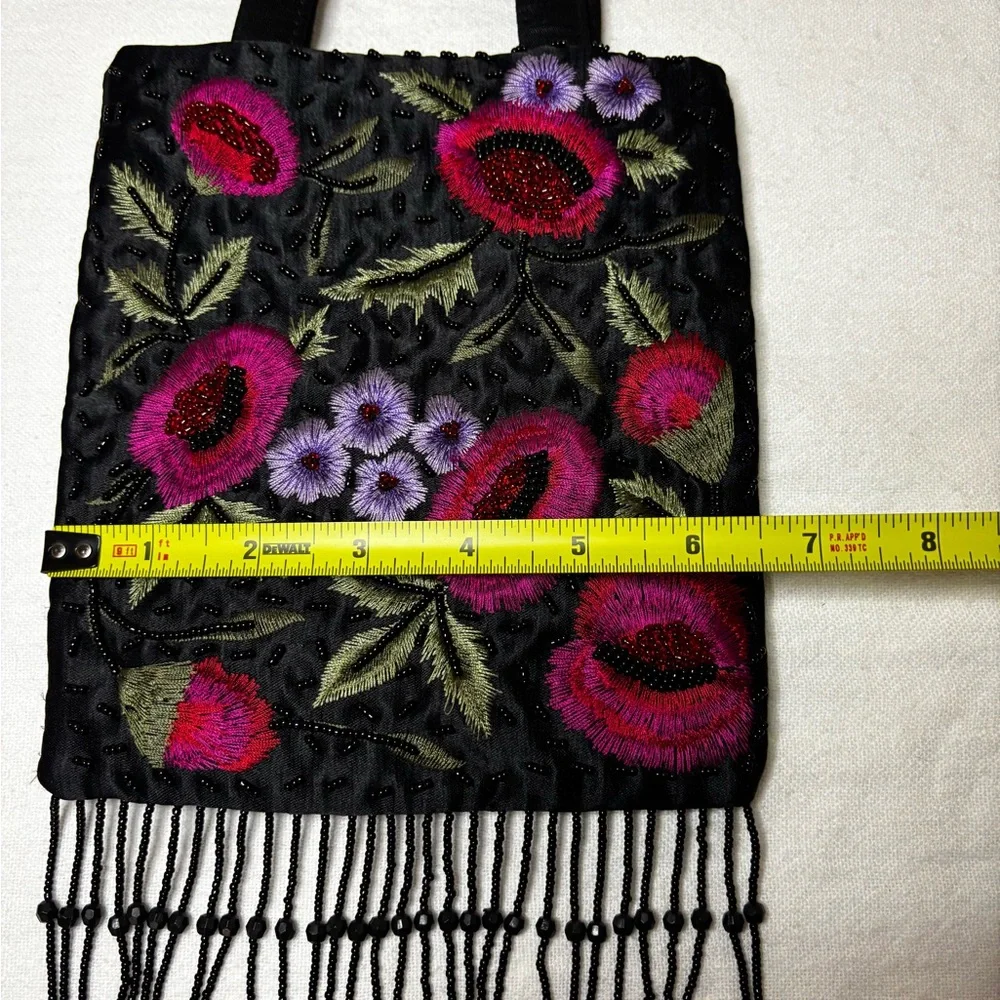 Frankie & Johnnie Embroidered Floral Beaded Fringe Evening Bag - Vintage Style - Picture 12 of 12